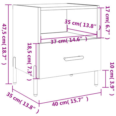 vidaXL Mesa de cabeceira 40x35x47,5 cm derivados de madeira branco