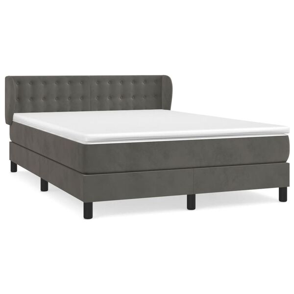 vidaXL Cama com molas/colch&atilde;o 140x190 cm veludo cinzento-escuro