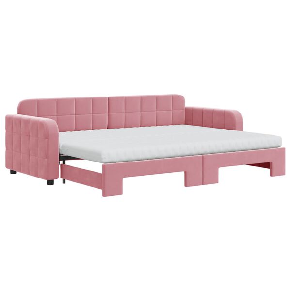 vidaXL Sofá-cama com gavetão e colchões 80x200 cm veludo rosa