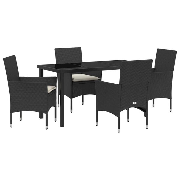 vidaXL Conjunto de Jantar para Jardim com almofada 5 pcs Preto vime PE