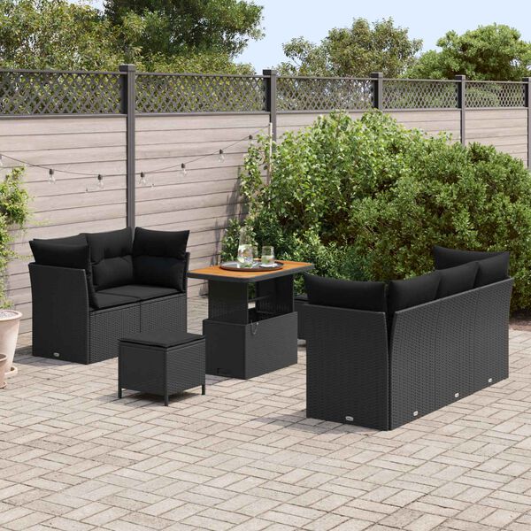 vidaXL Conjunto de Sof&aacute; de Jardim com almofada 8 pcs Preto vime PE