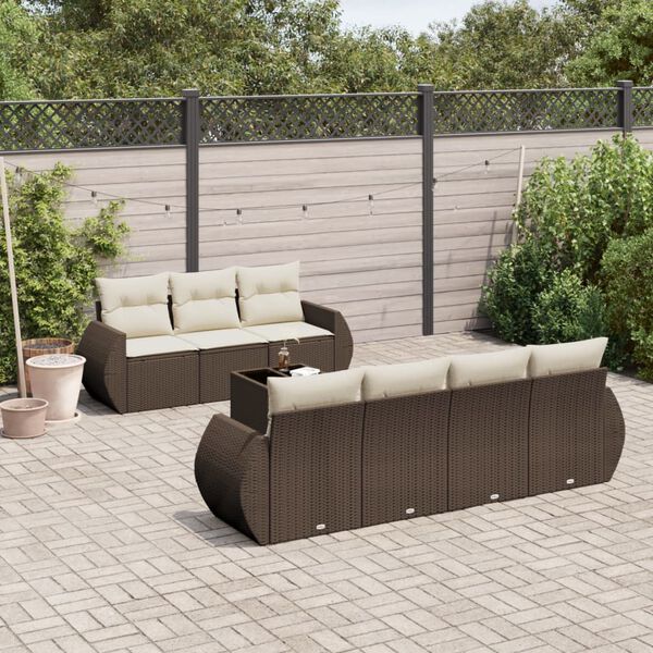 vidaXL 8 pcs conjunto sof&aacute;s de jardim c/ almofad&otilde;es vime PE castanho