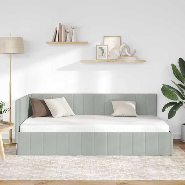 vidaXL Estrutura de Cama de Canto Cinzento-claro 90 cm x 190 cm Veludo
