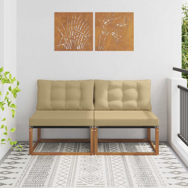 vidaXL 2 Pe&ccedil;a Sof&aacute; M&eacute;dio Externo Madeira S&oacute;lida de Ac&aacute;cia Natural