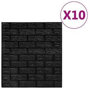 vidaXL Papel de parede 3D autoadesivo tijolos 10 pcs preto
