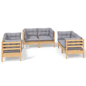 vidaXL 6pcs conjunto lounge de jardim c/ almofad&otilde;es cinza pinho maci&ccedil;o