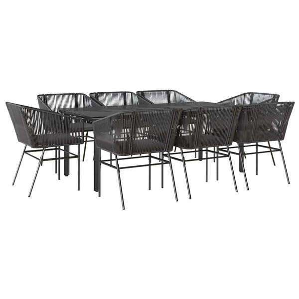 vidaXL Conjunto de jantar jardim 9 pe&ccedil;as almofadas vidro vime PE preto