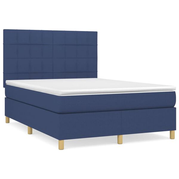 vidaXL Cama com molas/colch&atilde;o 140x190 cm tecido azul