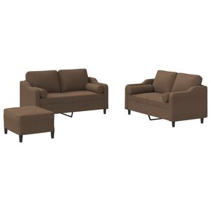 vidaXL 3 pcs conjunto de sof&aacute;s com almofadas tecido castanho