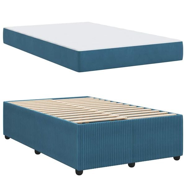 vidaXL Estrutura da Cama com colch&atilde;o Azul 120 x 190 cm tecido