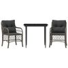 vidaXL 3 pcs conjunto bistr&ocirc; com almofad&otilde;es vime PE cinza