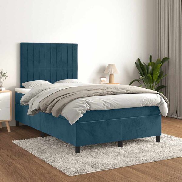 vidaXL Cama boxspring com colch&atilde;o 120x190 cm veludo azul-escuro