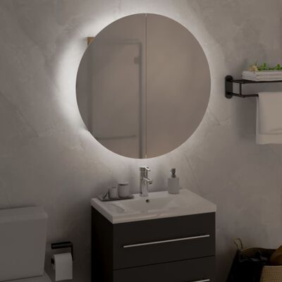 vidaXL Armário WC c/ espelho redondo e LED 47x47x17,5 cm cor carvalho