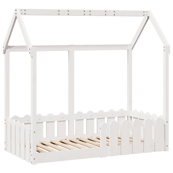 vidaXL Cama infantil formato casa 70x140 cm pinho maciço branco