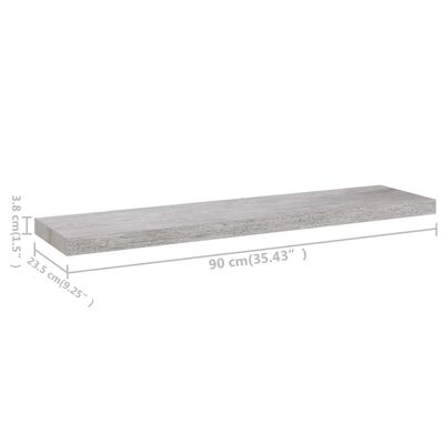 vidaXL Prateleiras de parede 4 pcs 90x23,5x3,8cm MDF cinzento-cimento