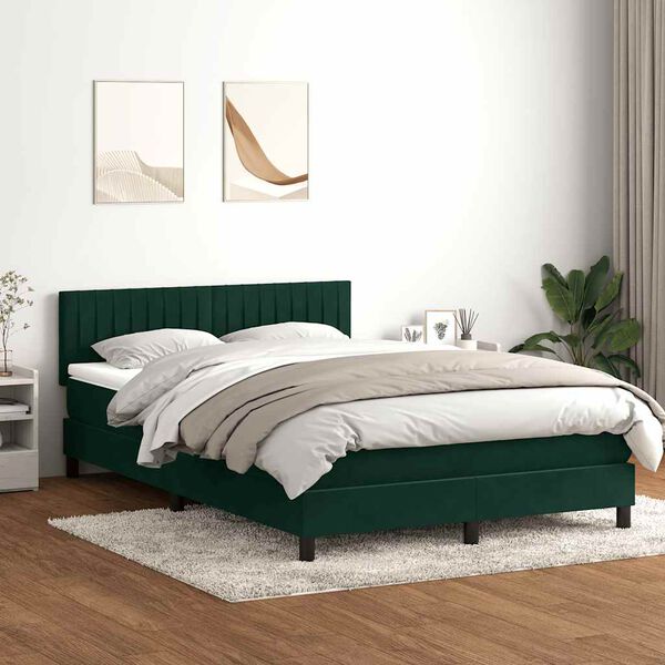 vidaXL Cama box spring c/ colch&atilde;o e LED 160x210 cm veludo verde escuro