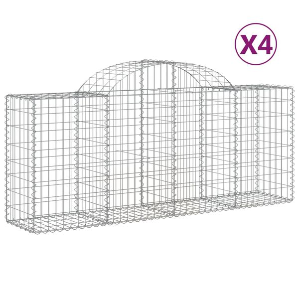 vidaXL Cestos gabi&atilde;o arqueados 4 pcs 200x50x80/100cm ferro galvanizado