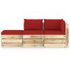 vidaXL 3 pcs conj. lounge jardim c/ almofad&otilde;es madeira impreg. verde