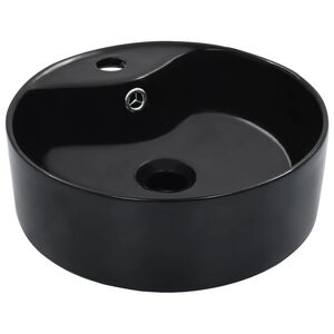 vidaXL Lavat&oacute;rio com extravasamento 36x13 cm cer&acirc;mica preto