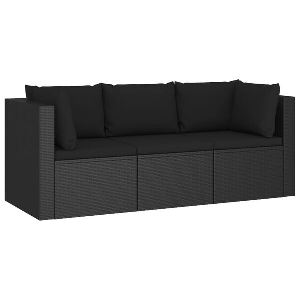 vidaXL 4 pcs conjunto lounge de jardim c/ almofad&otilde;es vime PE preto