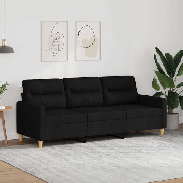 vidaXL Sof&aacute; de 3 lugares tecido 180 cm preto