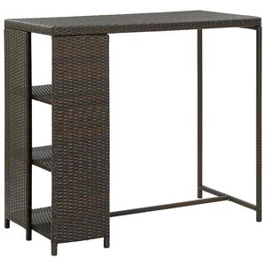 vidaXL Mesa de bar com prateleiras 120x60x110 cm vime PE castanho