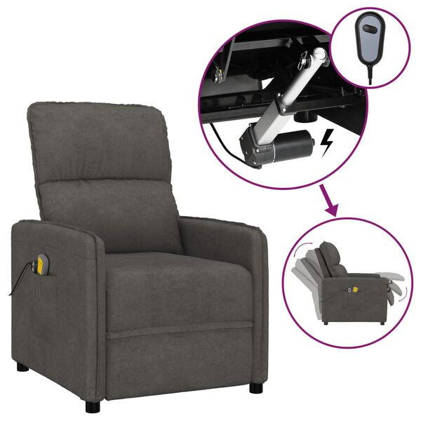 vidaXL Poltrona de massagens elétrica tecido microfibra cinza-escuro