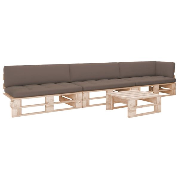 vidaXL 4 pcs conj. lounge paletes c/ almofad&otilde;es pinho impregnado