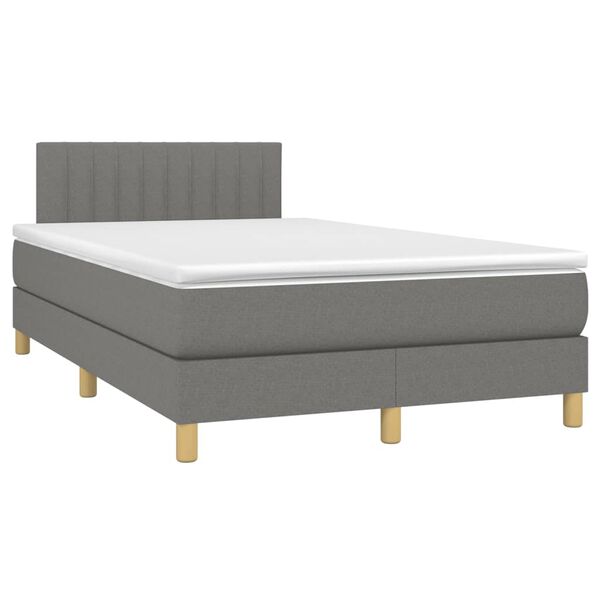 vidaXL Cama box spring c/ colch&atilde;o e LED 120x190 cm tecido cinza-escuro