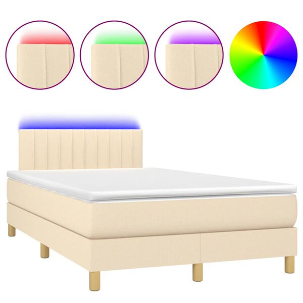 vidaXL Cama box spring c/ colch&atilde;o e LED 120x190 cm tecido cor creme