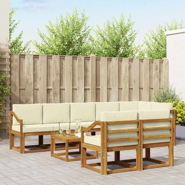 vidaXL Conjunto de Sof&aacute;s para Exterior 9 pcs Natural e Creme