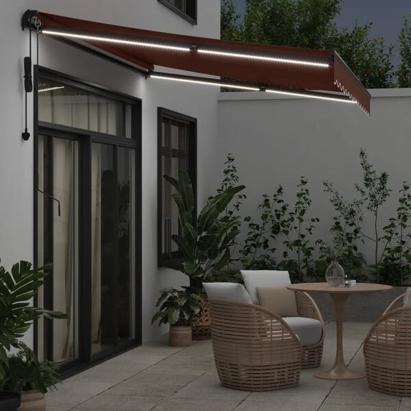 vidaXL Toldo retr&aacute;til autom&aacute;tico com luzes LED 350x250 cm castanho