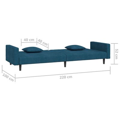 vidaXL Sofá-cama 2 lugares com duas almofadas veludo azul