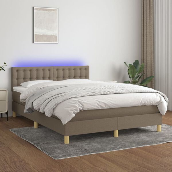 vidaXL Cama box spring colch&atilde;o/LED 140x190cm tecido cinza-acastanhado