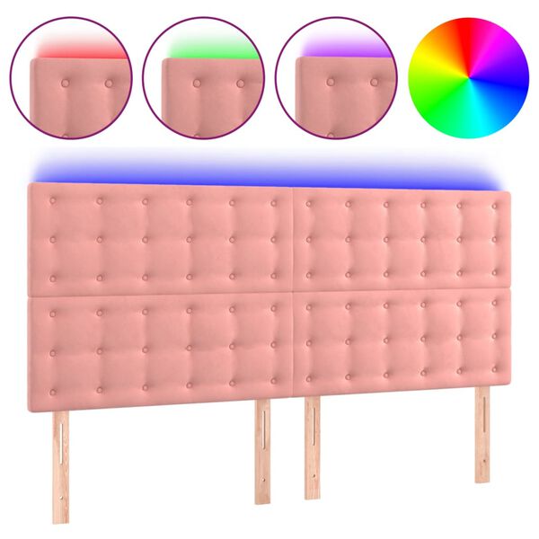 vidaXL Cabeceira de cama c/ luzes LED veludo 180x5x118/128 cm rosa