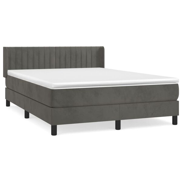 vidaXL Cama com molas/colch&atilde;o 140x190 cm veludo cinzento-escuro