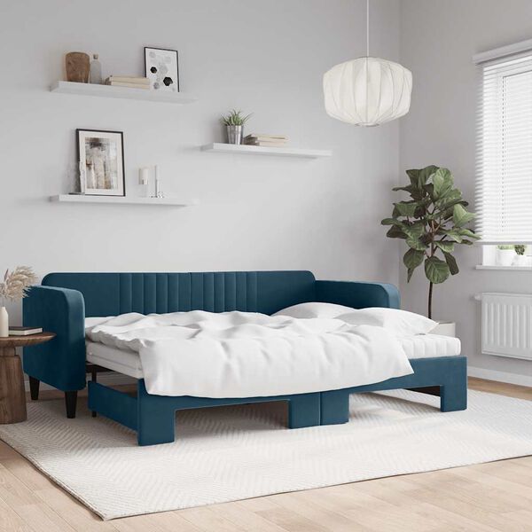 vidaXL Sof&aacute;-cama com gavet&atilde;o e colch&otilde;es 80x200 cm veludo azul