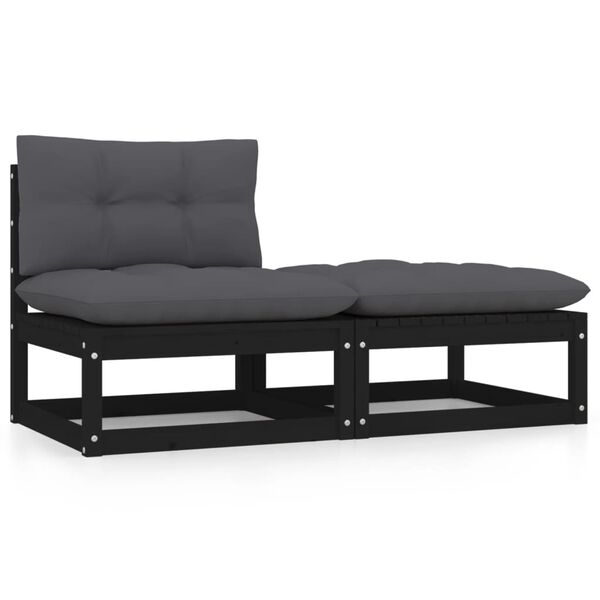vidaXL 2pcs conjunto lounge de jardim c/ almofadões pinho maciço preto
