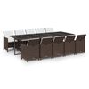 vidaXL 11 pcs conjunto jantar p/ jardim c/ almofad&otilde;es vime PE castanho