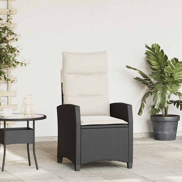 vidaXL Cadeira de jardim reclinável com mesa de apoio vime PE preto