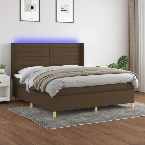 vidaXL Cama box spring c/ colch&atilde;o/LED 180x200cm tecido castanho-escuro