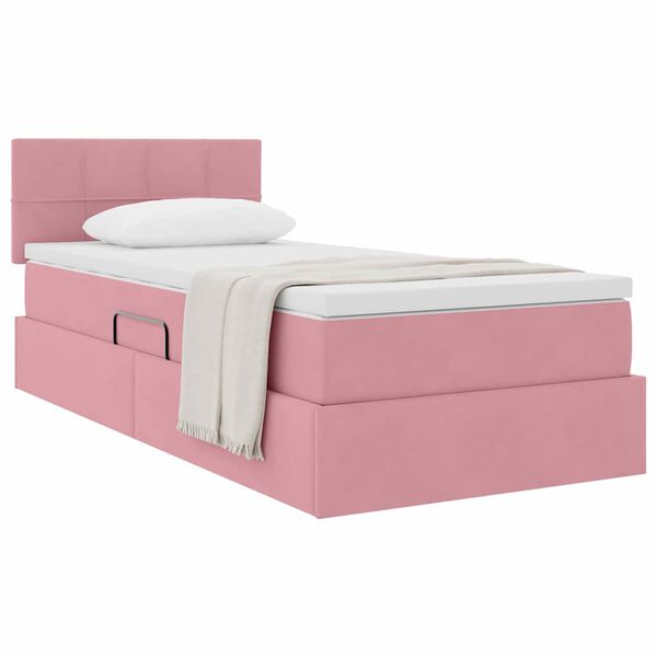 vidaXL Cama com Armazenamento com colch&atilde;o Rosa 90 x 200 cm Veludo