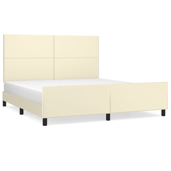 vidaXL Estrutura de cama c/ cabeceira couro artificial 180x200cm creme