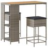 vidaXL 3 pcs conjunto de bar p/ jardim c/ almofad&otilde;es vime PE cinzento