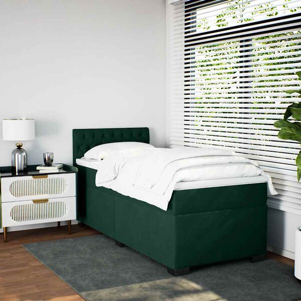 vidaXL Cama com molas/colch&atilde;o 100x200 cm veludo verde-escuro