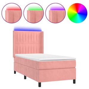 vidaXL Cama box spring c/ colch&atilde;o/LED 100x200 cm veludo rosa
