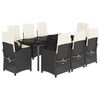 vidaXL 9 pcs conjunto de jantar p/ jardim c/ almofad&otilde;es vime PE preto
