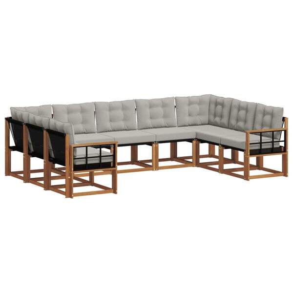 vidaXL Conjunto de Sof&aacute;s para Exterior 9 pcs Cinza Natural e Claro