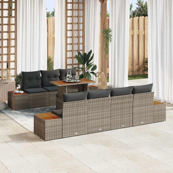 vidaXL Conjunto de Sof&aacute; de Jardim 8 pcs Cinzeto Rattan Sint&eacute;tico