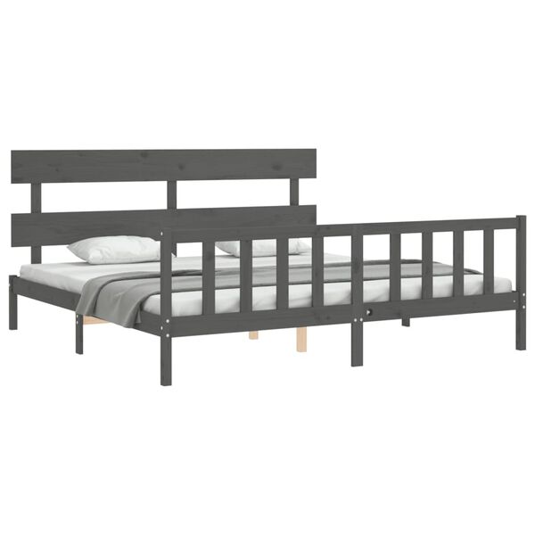 vidaXL Estrutura de cama com cabeceira 200x200 cm madeira maci&ccedil;a cinza
